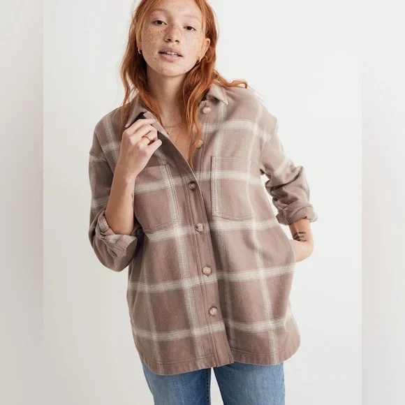 Madewell Flannel Kentwood Oversized Shirt-Jacket in Windowpane - Picture 2 of 9